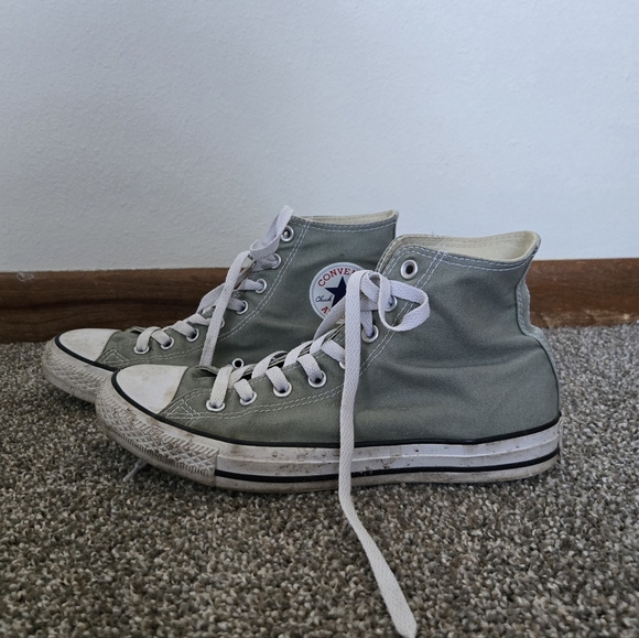 Women's Converse All Star Olive Green High Top Lace Up Sneaker Shoes size 10 - Picture 2 of 8